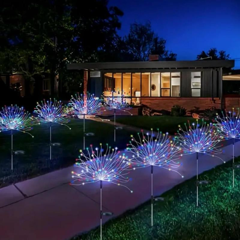 Solar Powered Garden Light, 1 Count 60/200/300/420LED 8 Modes Fireworks Light, Adjustable Height Outdoor Waterproof Light for Garden Patio Yard Lawn Courtyard