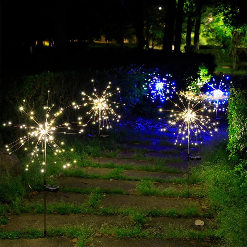 Solar Powered Garden Light, 1 Count 60/200/300/420LED 8 Modes Fireworks Light, Adjustable Height Outdoor Waterproof Light for Garden Patio Yard Lawn Courtyard