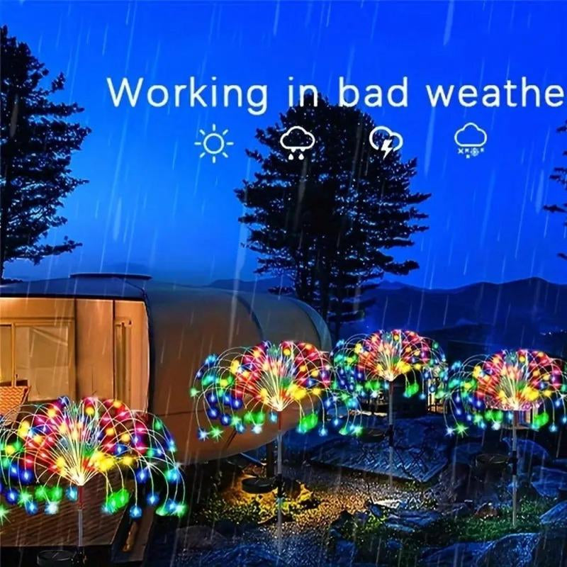 Solar Powered Garden Light, 1 Count 60/200/300/420LED 8 Modes Fireworks Light, Adjustable Height Outdoor Waterproof Light for Garden Patio Yard Lawn Courtyard