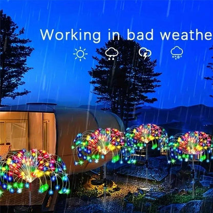 Solar Powered Garden Light, 1 Count 60/200/300/420LED 8 Modes Fireworks Light, Adjustable Height Outdoor Waterproof Light for Garden Patio Yard Lawn Courtyard