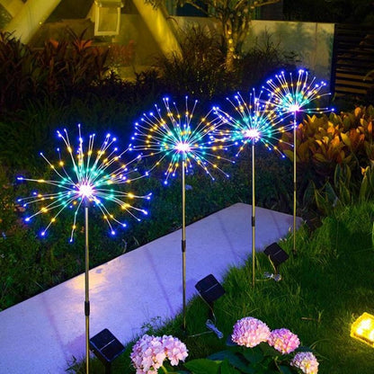 Solar Powered Garden Light, 1 Count 60/200/300/420LED 8 Modes Fireworks Light, Adjustable Height Outdoor Waterproof Light for Garden Patio Yard Lawn Courtyard